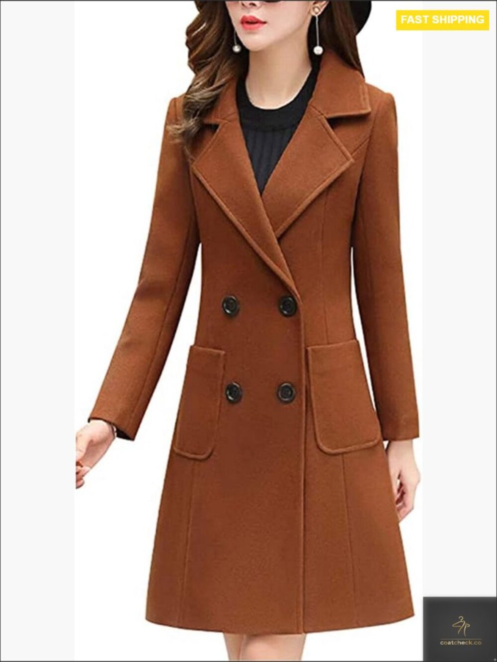 Winter Wool Blend Pea Coat Notch Double-Breasted Mid-Long Jacket Warm